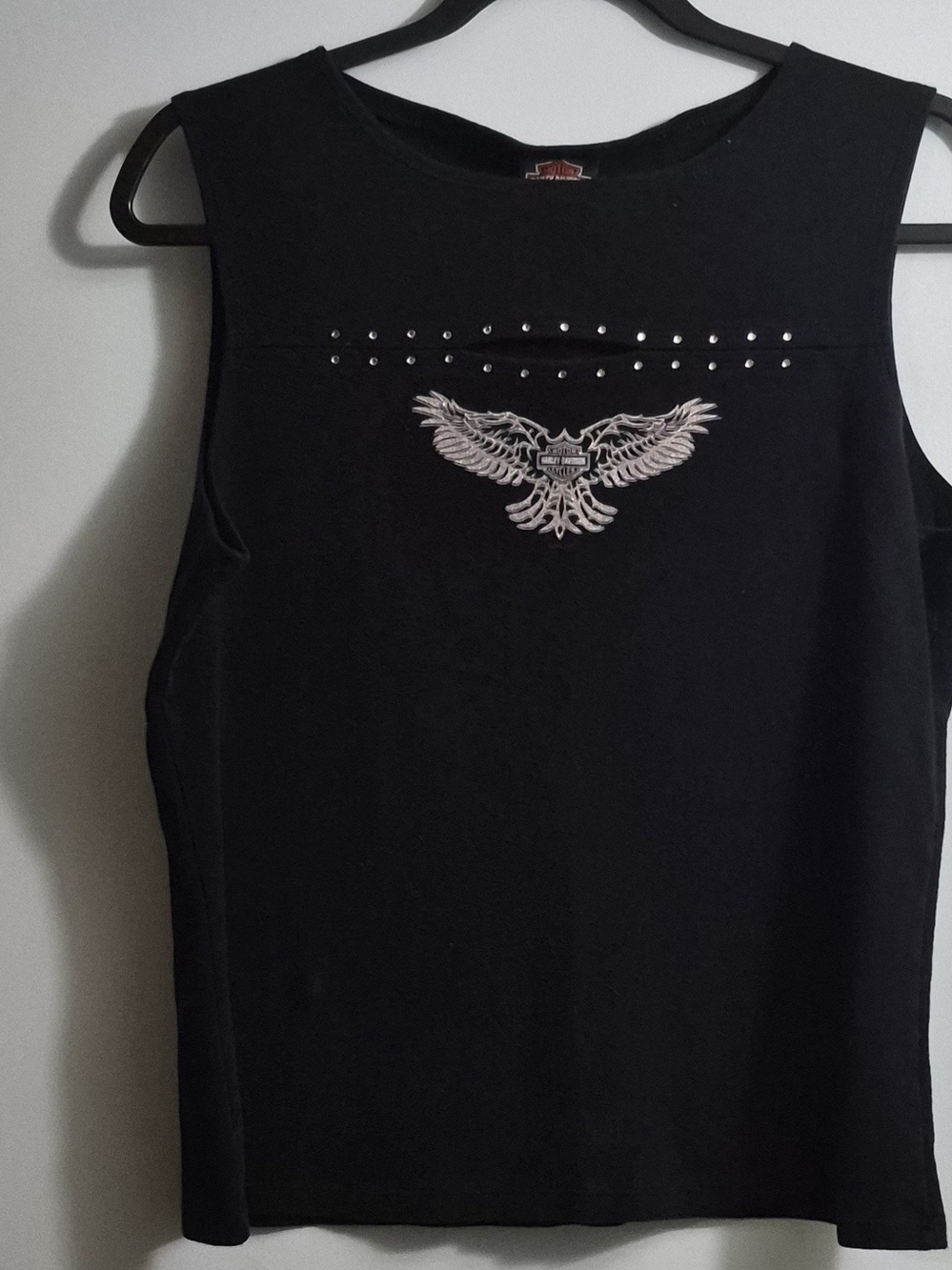 Harley-Davidson Black Tank Top with Silver Studs & Eagle Embroidery